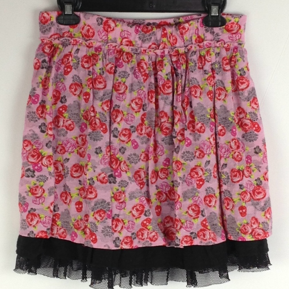 Disney Pink Floral Skirt with Black Tulle Hem